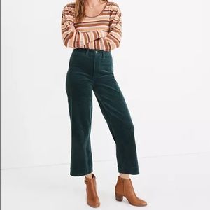Madewell Slim Emmett Wide Leg Crop Soze 27 Green Corduroy Jeans